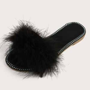 Open Toe Faux Fur Decor Sliders